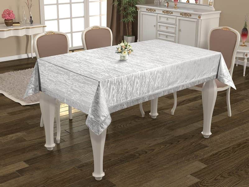 מפה שולחן יוקרתית דגם ורסאי לבן מבחר מידות (#V101) החל מ-