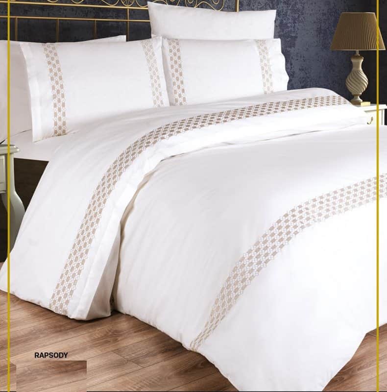 סט מצעים זוגי 160/200 100% כותנה פרקל רקום דגם Rapsody