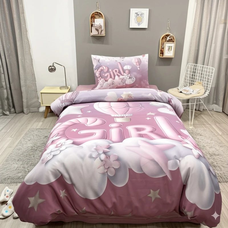 סט מצעים למיטת תינוק/מעבר פרקל דגם BOYS & GIRLS ורוד