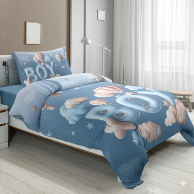 סט מצעים למיטת תינוק/מעבר פרקל דגם BOYS & GIRLS כחול