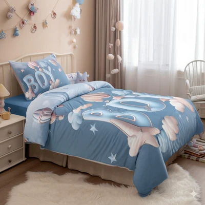 סט מצעים למיטת תינוק/מעבר פרקל דגם BOYS & GIRLS כחול