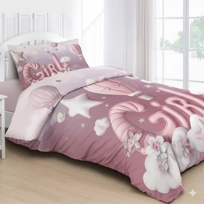 סט מצעים למיטת תינוק/מעבר פרקל דגם BOYS & GIRLS ורוד