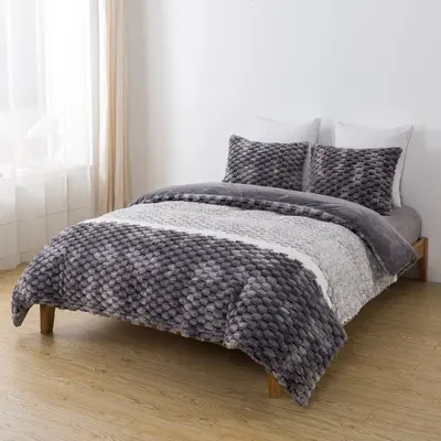 סט מצעי קטיפה יחיד רחב 100/200 דגם קורל אפור