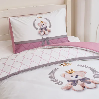 סט מצעים נוער 80/200 100% כותנה סאטן רויאל טדי ורוד