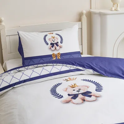 סט מצעים נוער 80/200 100% כותנה סאטן רויאל טדי כחול