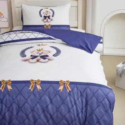 סט מצעים נוער 80/200 100% כותנה סאטן רויאל טדי כחול