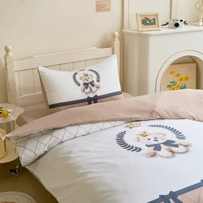 סט מצעים יחיד 90/200 100% כותנה סאטן רויאל טדי בז'