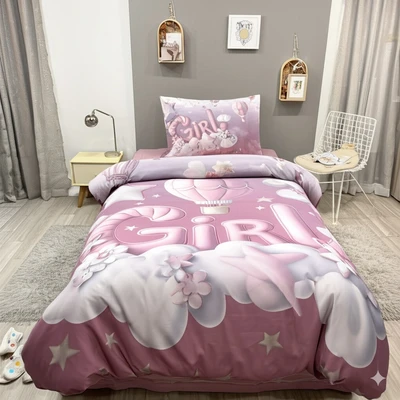 סט מצעים למיטת תינוק/מעבר פרקל דגם BOYS & GIRLS ורוד