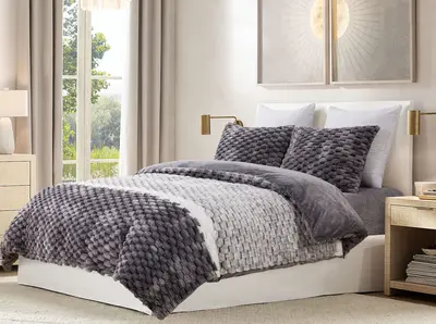 סט מצעי קטיפה זוגי 160/200 דגם קורל אפור