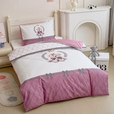 סט מצעים נוער 80/200 100% כותנה סאטן רויאל טדי ורוד